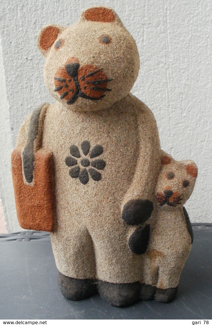 CHAT  Décoratif Et Son Enfant, Aspect Granité Hauteur 21 Cm - - Gatti