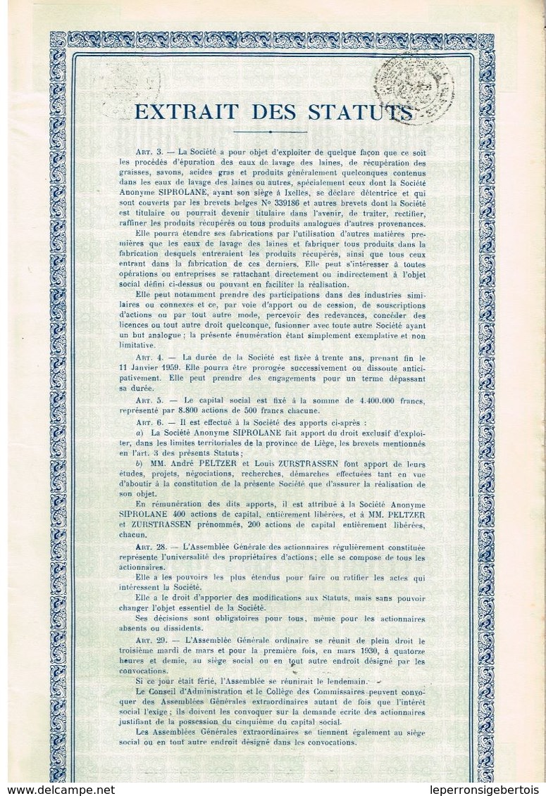 Ancienne Action - Sté Pour L'Epuration De La Vesdre  - Titre De 1929 - Textile