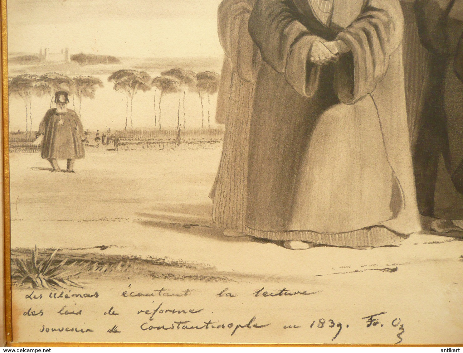 UNIQUE - Empire ottoman Ulémas écoutant le Tanzimat de 1839 Constantinople - Lavis