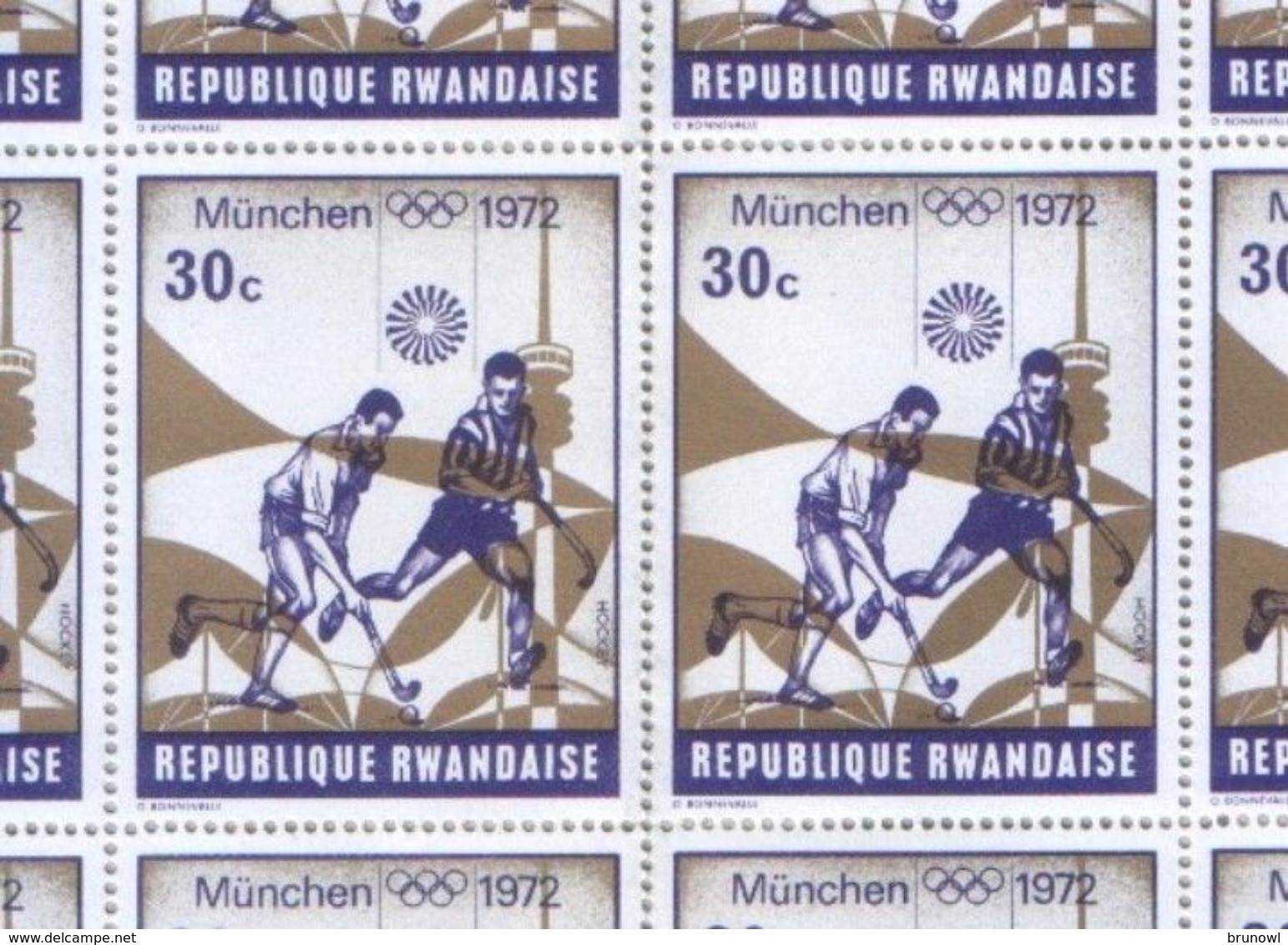 Rwanda 1972 Full Sheet Munich Olympic Games 30c Stamps MNH - Unused Stamps