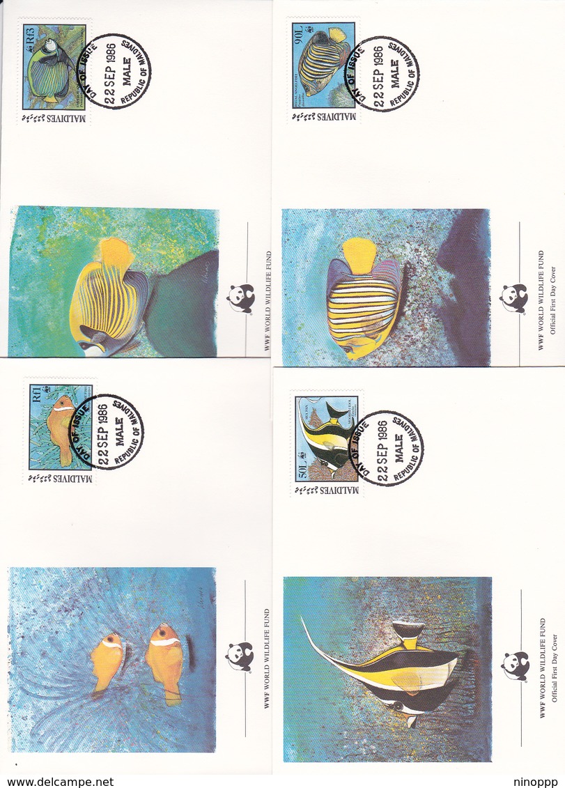 World Wide Fund For Nature 1986 Maldives,Fish, Set 4 Official First Day Covers - FDC