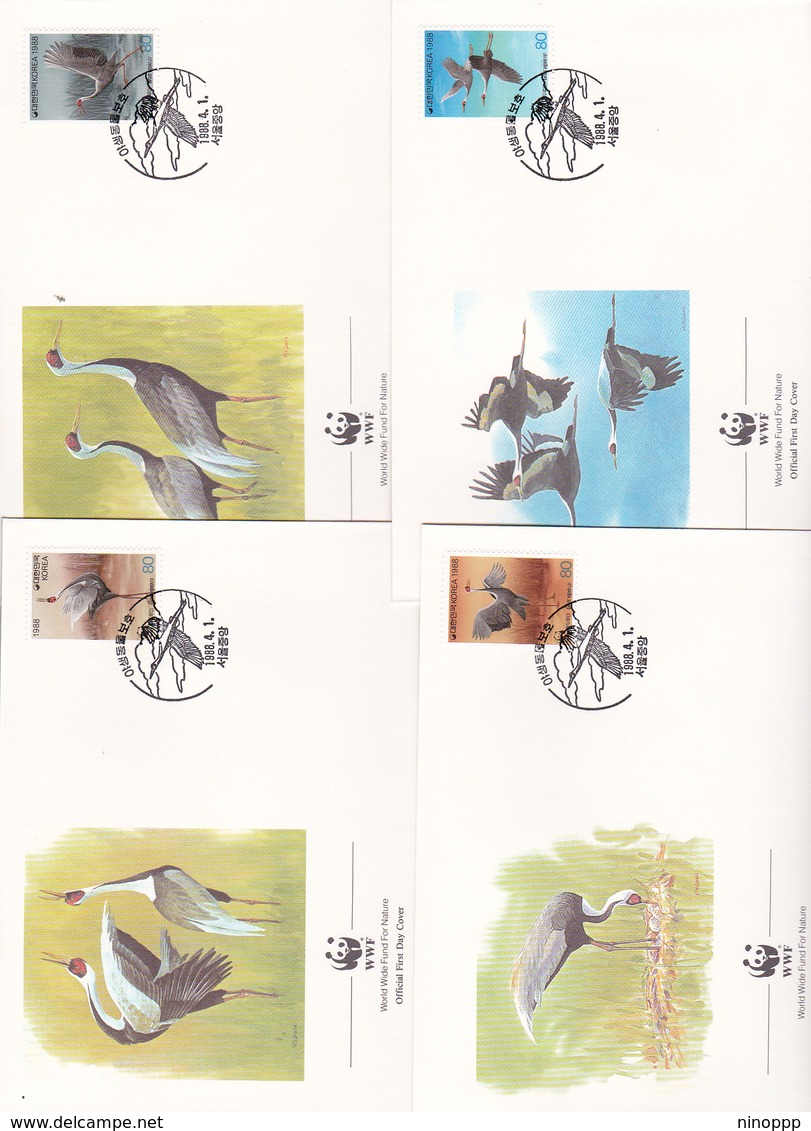 World Wide Fund For Nature 1988 Korea.Birds, Set 4 Official First Day Covers - FDC