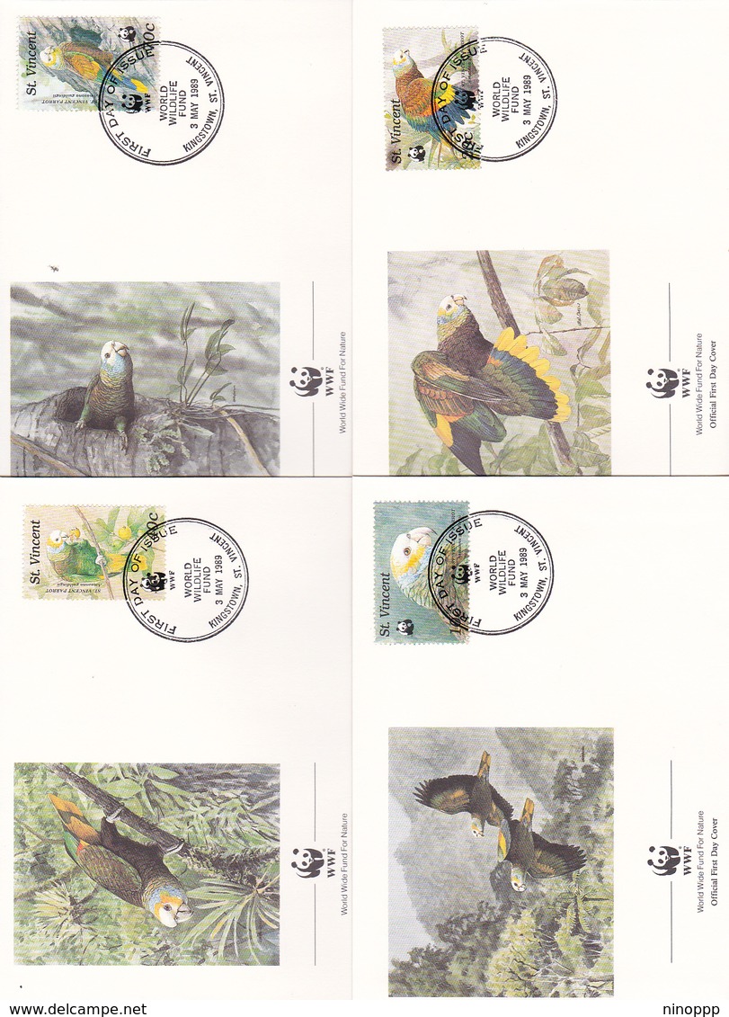 World Wide Fund For Nature 1989 St Vincent, Set 4 Official First Day Covers - FDC