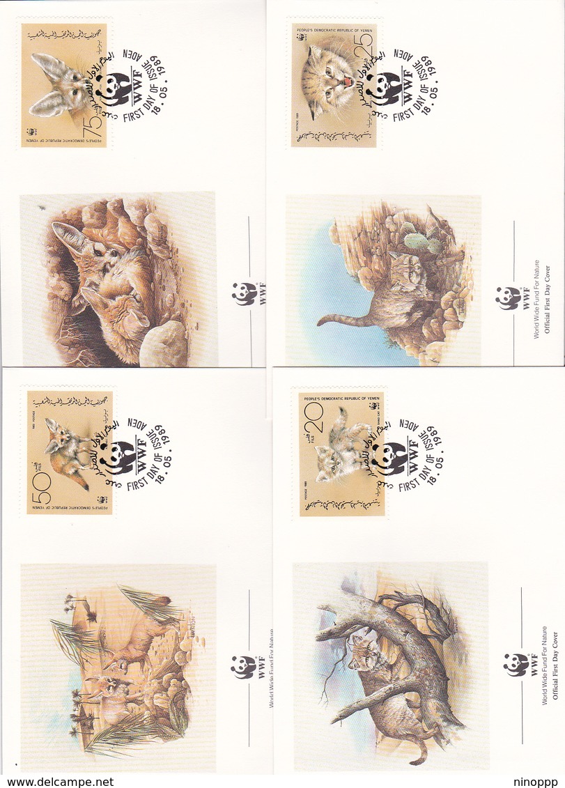 World Wide Fund For Nature 1989 Yemen ,Cats, Set 4 Official First Day Covers - FDC