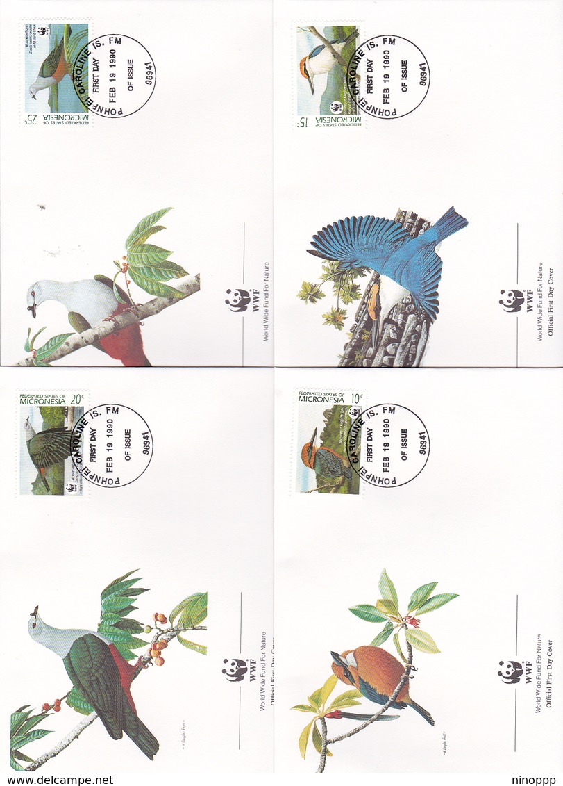 World Wide Fund For Nature 1990 Micronesia,Birds, Set 4 Official First Day Covers - FDC