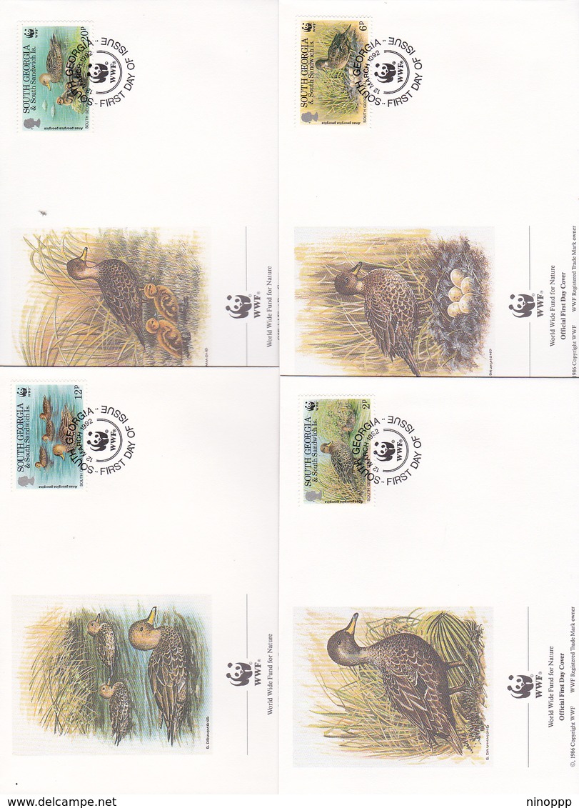 World Wide Fund For Nature 1992 South Georgia,Anas Georgica, Set 4 Official First Day Covers - FDC