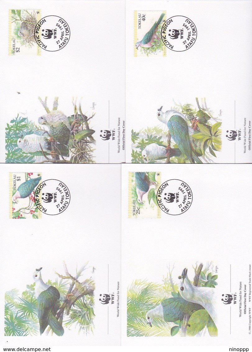 World Wide Fund For Nature 1995 Tokelau,Pigeon, Set 4 Official First Day Covers - FDC