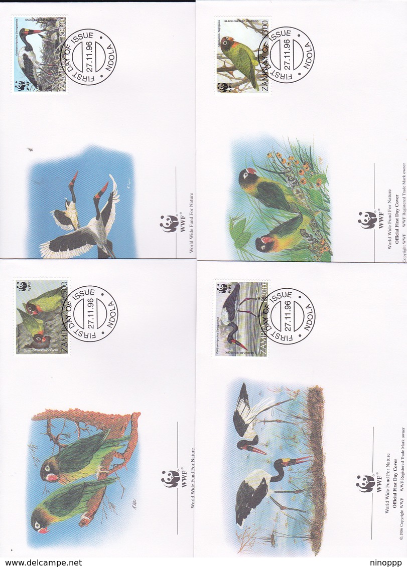 World Wide Fund For Nature 1996 Zambia, Birds, Set 4 Official First Day Covers - FDC