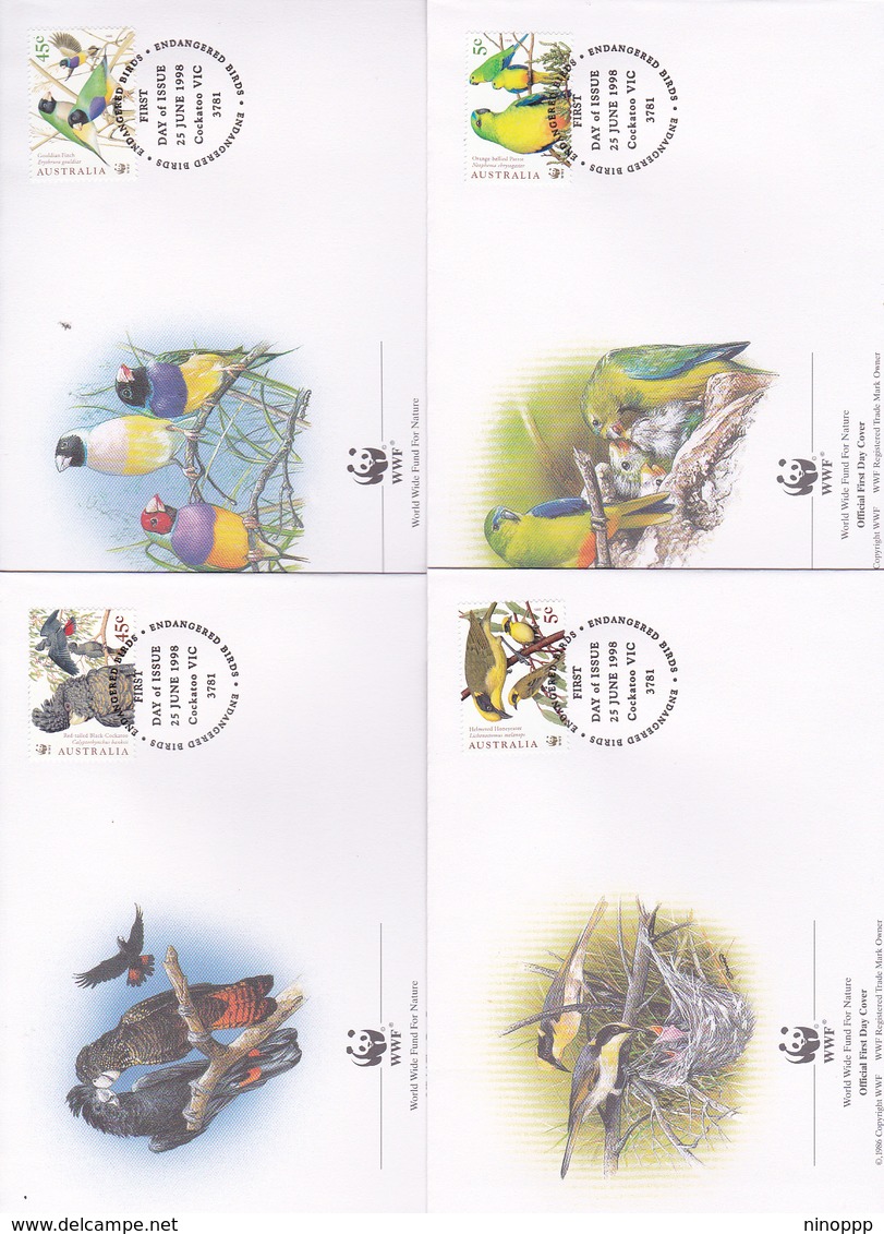 World Wide Fund For Nature 1998 Australia Birds, Set 4 Official First Day Covers - FDC