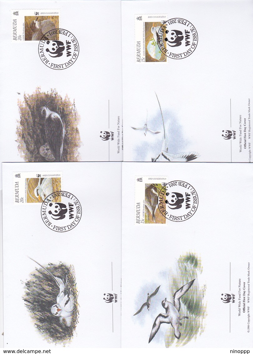 World Wide Fund For Nature 2001 Bermuda,Bird Conservation, Set 4 Official First Day Covers - FDC