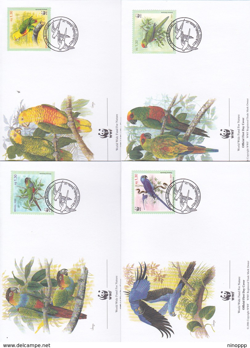 World Wide Fund For Nature 2001 Brasil,Birds, Set 4 Official First Day Covers - FDC