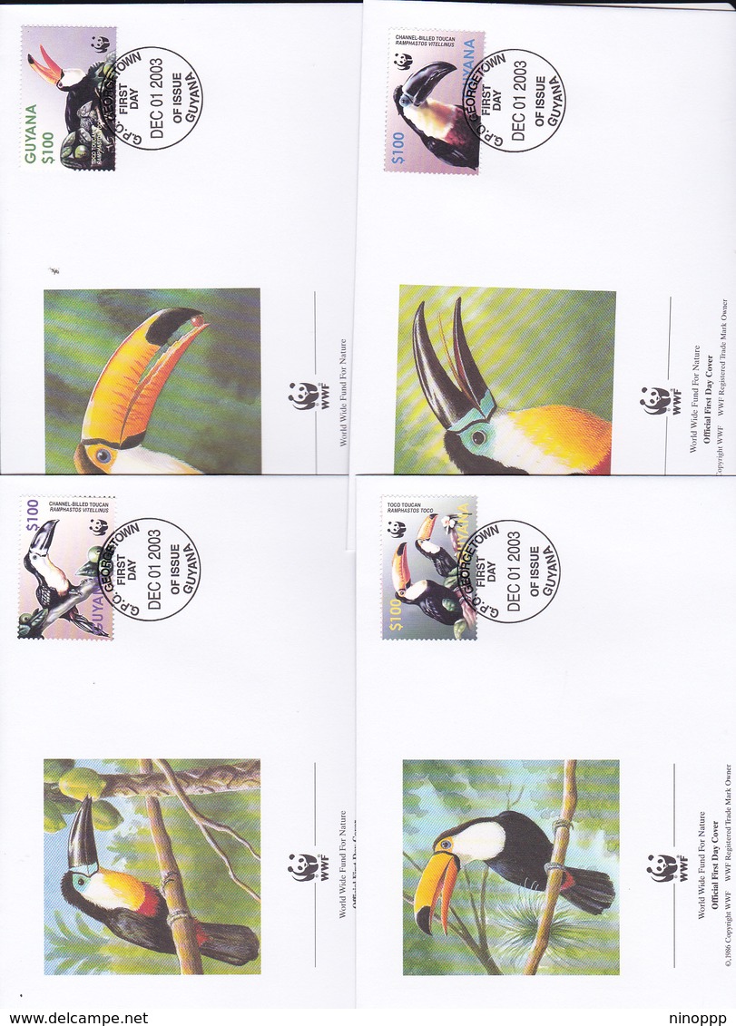 World Wide Fund For Nature 2003 Guyana,Toucan, Set 4 Official First Day Covers - FDC