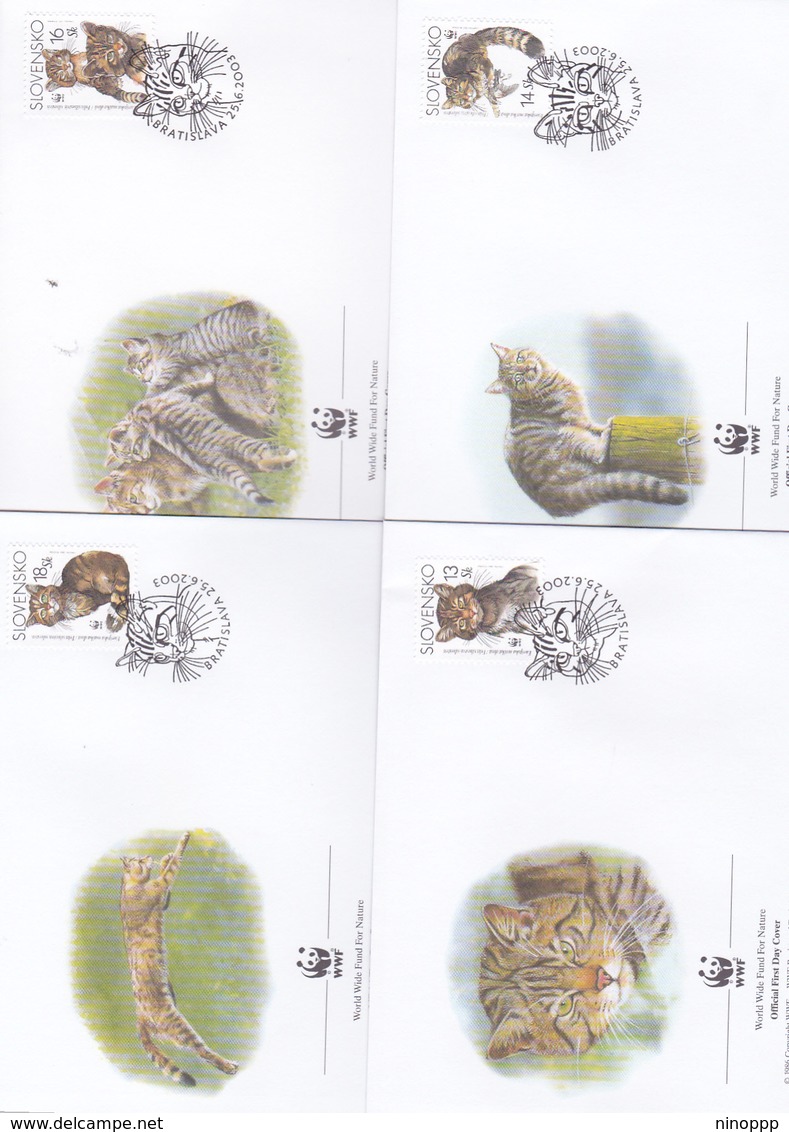 World Wide Fund For Nature 2003 Slovakia,Cat Set 4 Official First Day Covers - FDC