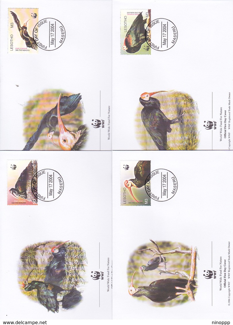 World Wide Fund For Nature 2004 Lesotho,Southern Bald Ibis,Set 4 Official First Day Covers - FDC