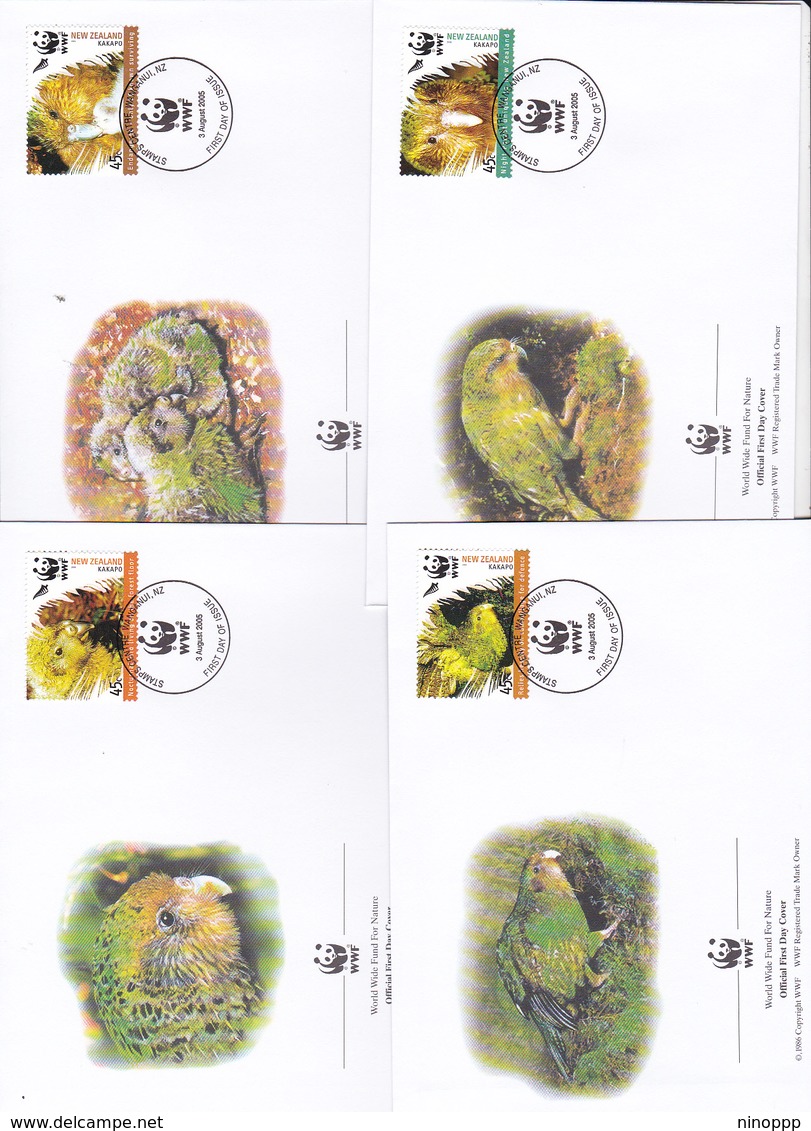 World Wide Fund For Nature 2005 New Zealand,Kakapo, Set 4 Official First Day Covers - FDC