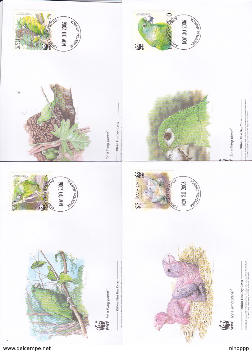 World Wide Fund For Nature 2006 Jamaica,Black Billed Amazon, Set 4 Official First Day Covers - FDC