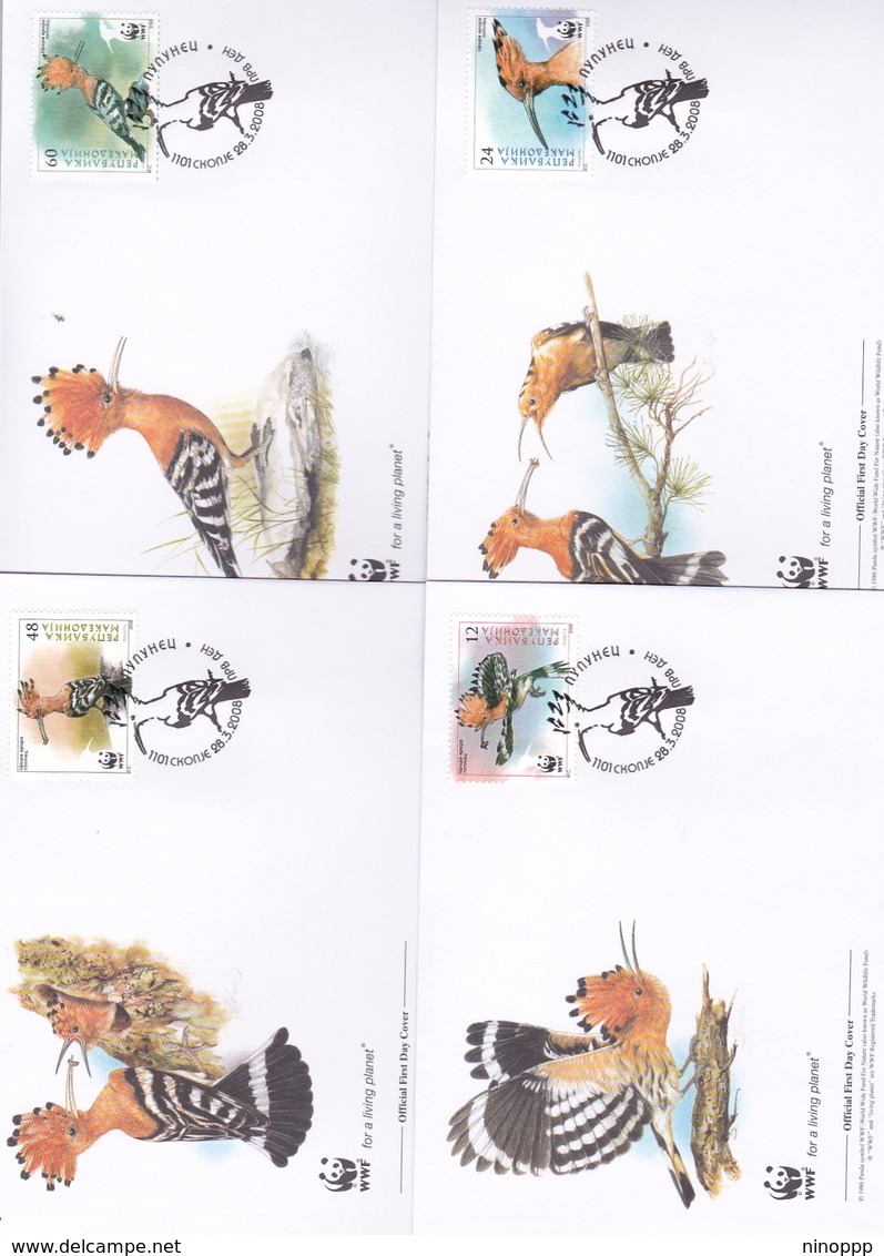 World Wide Fund For Nature 2008 Macedonia,Upupa Epops Set 4 Official First Day Covers - FDC