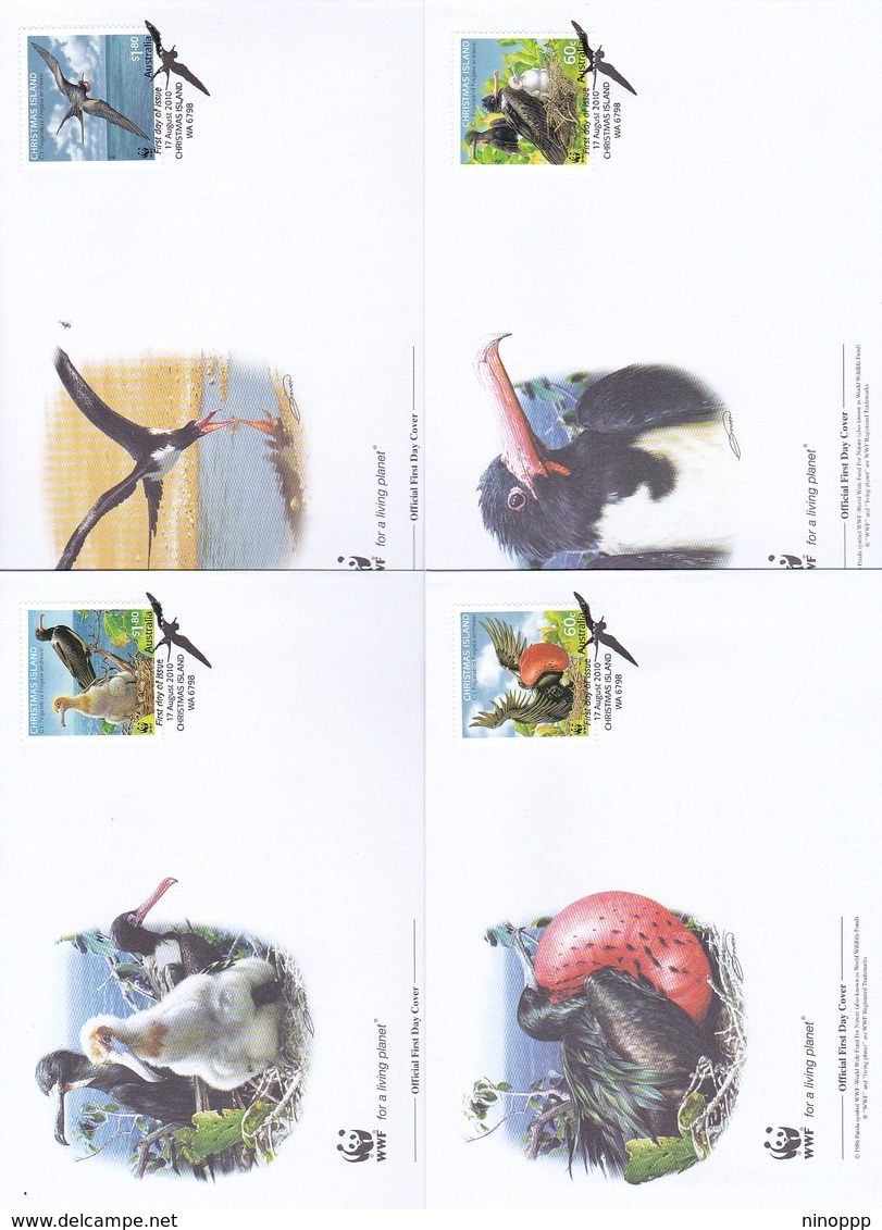 World Wide Fund For Nature 2010 Christmas Island,Frigate Bird Set 4 Official First Day Covers - FDC