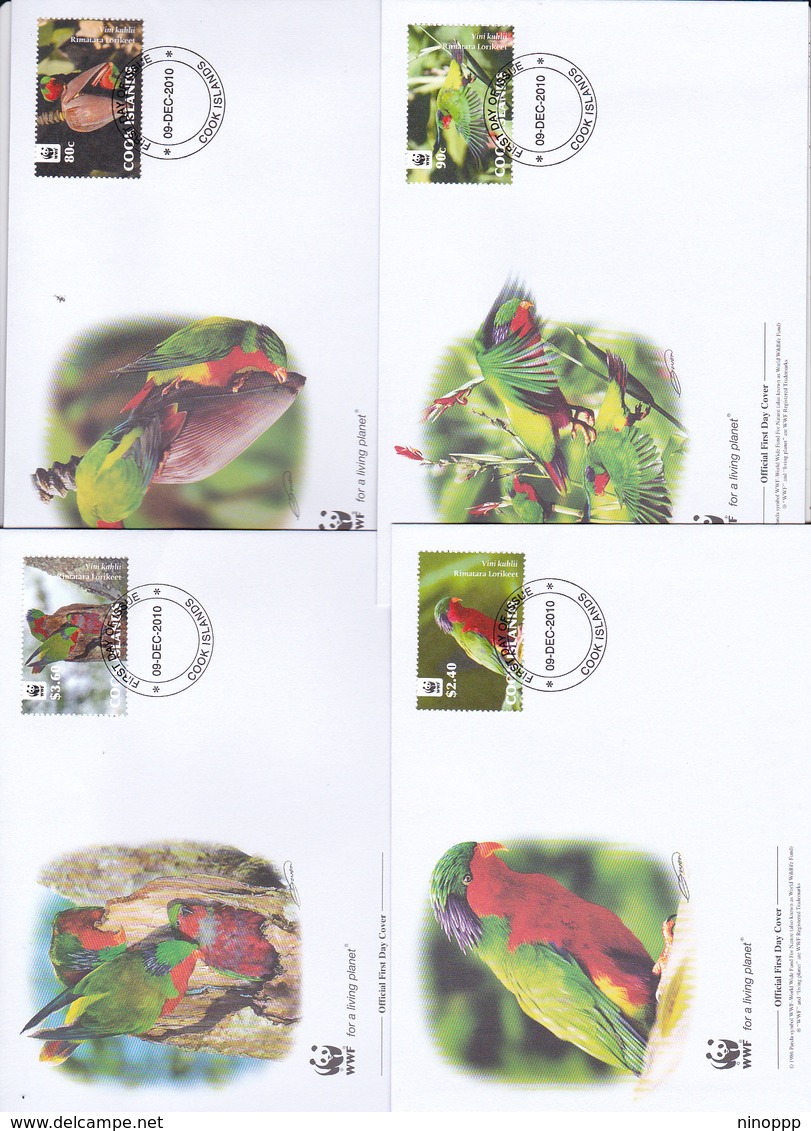 World Wide Fund For Nature 2010 Cook Islands,Rimatara Lorikeet, Set 4 Official First Day Covers - FDC