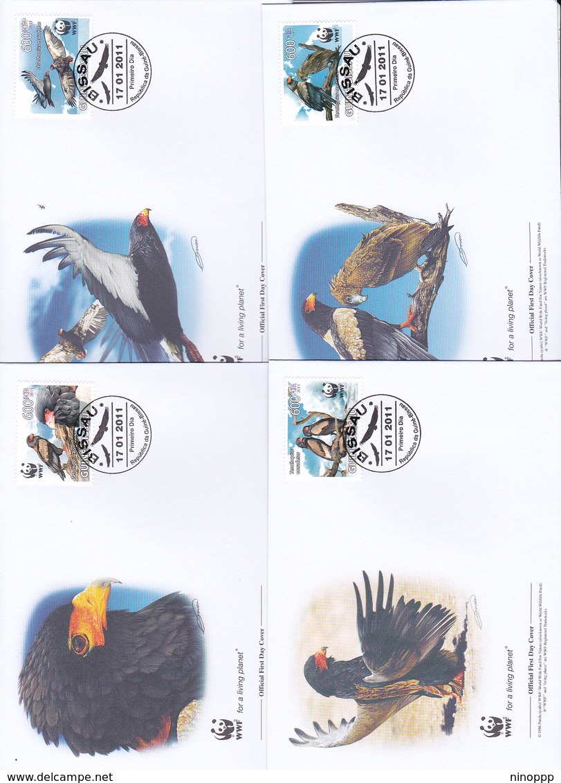 World Wide Fund For Nature 2011 Guinea Bissau,Terathopius Ecaudatus, Set 4 Official First Day Covers - FDC