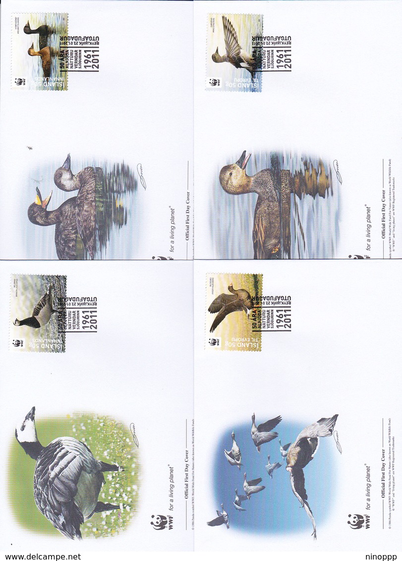 World Wide Fund For Nature 2011 Iceland.Birds, Set 4 Official First Day Covers - FDC