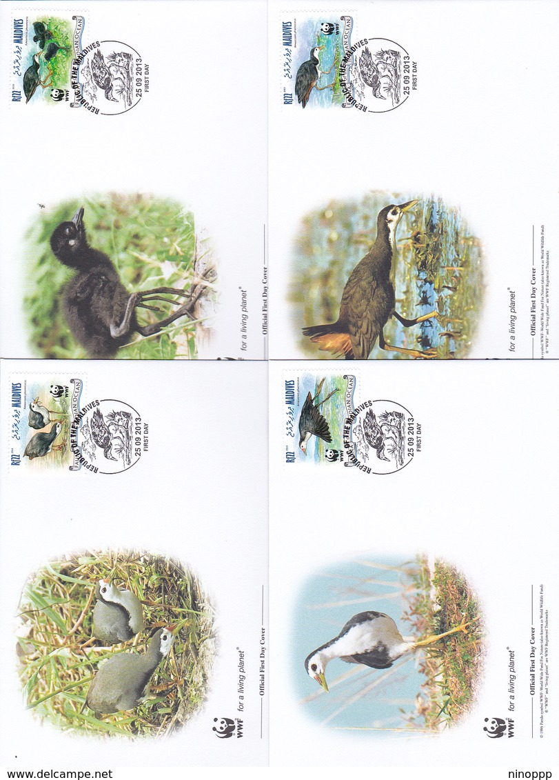 World Wide Fund For Nature 2013 Maldives,Amaurornis Phoenicurus, Set 4 Official First Day Covers - FDC