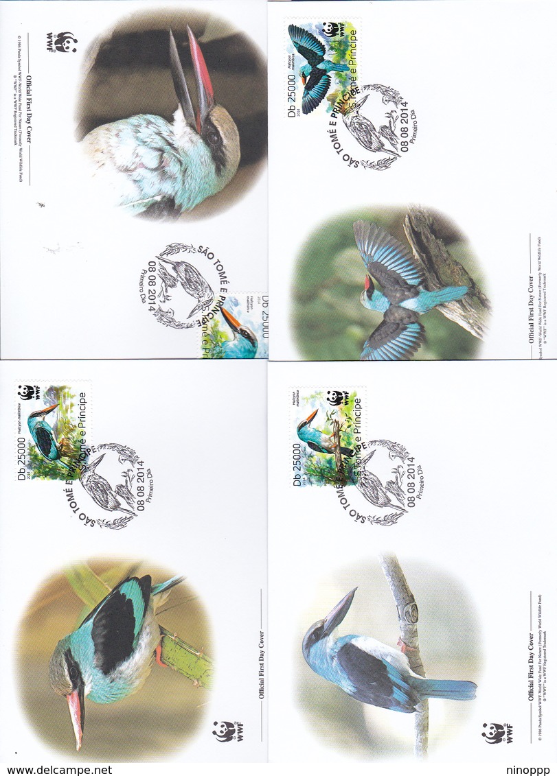 World Wide Fund For Nature 2014 St Thomas & Prince,halcion Malimbica Set 4 Official First Day Covers - FDC