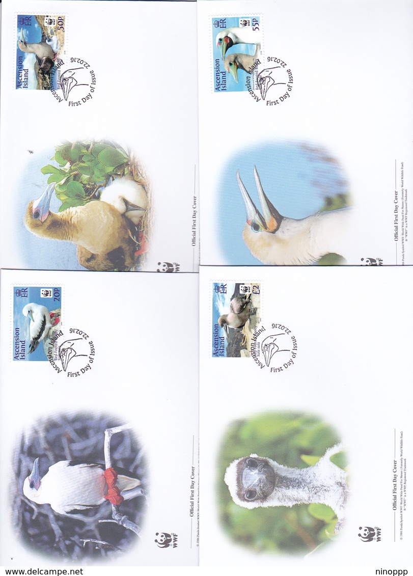 World Wide Fund For Nature 2016 Ascension Island,Ref Footed Booby, Set 4 Official First Day Covers - FDC