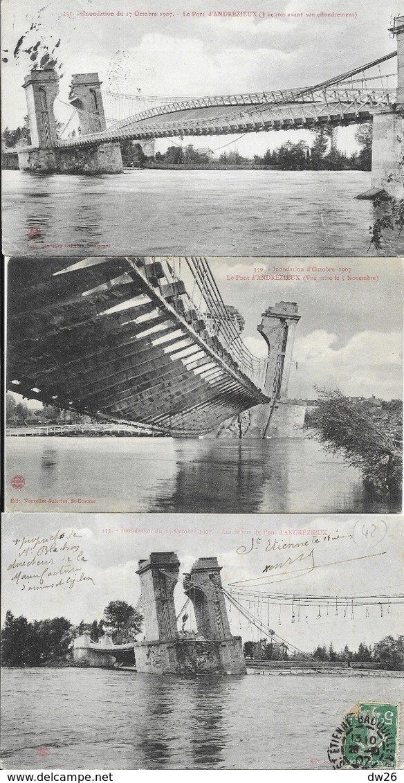 Inondation Du 17 0ctobre 1907: Le Pont D'Andrézieux Sur La Loire - Lot De 5 Cartes - Andrézieux-Bouthéon