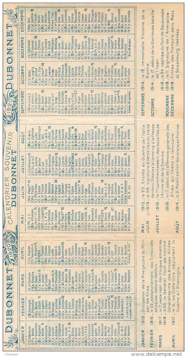 CALENDRIER DUBONNET 1920 FORMAR TRIPTYQUE - Small : 1901-20