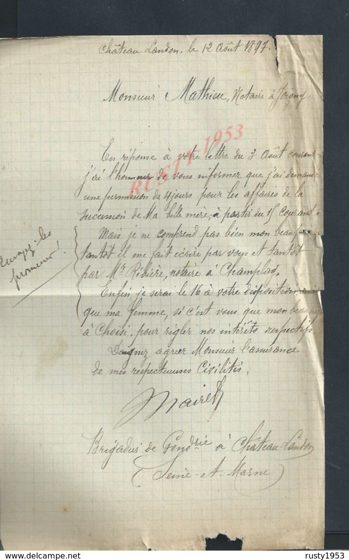 LETTRE DE 1897 DE CHÂTEAU LONDON VEND EN ETAT : - Manuscrits