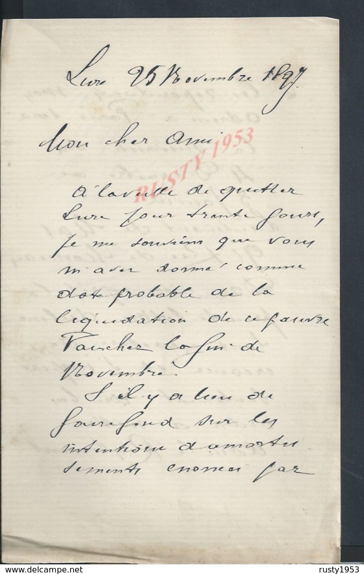 LETTRE DE 1897 ECRITE DE LURE : - Manuscrits