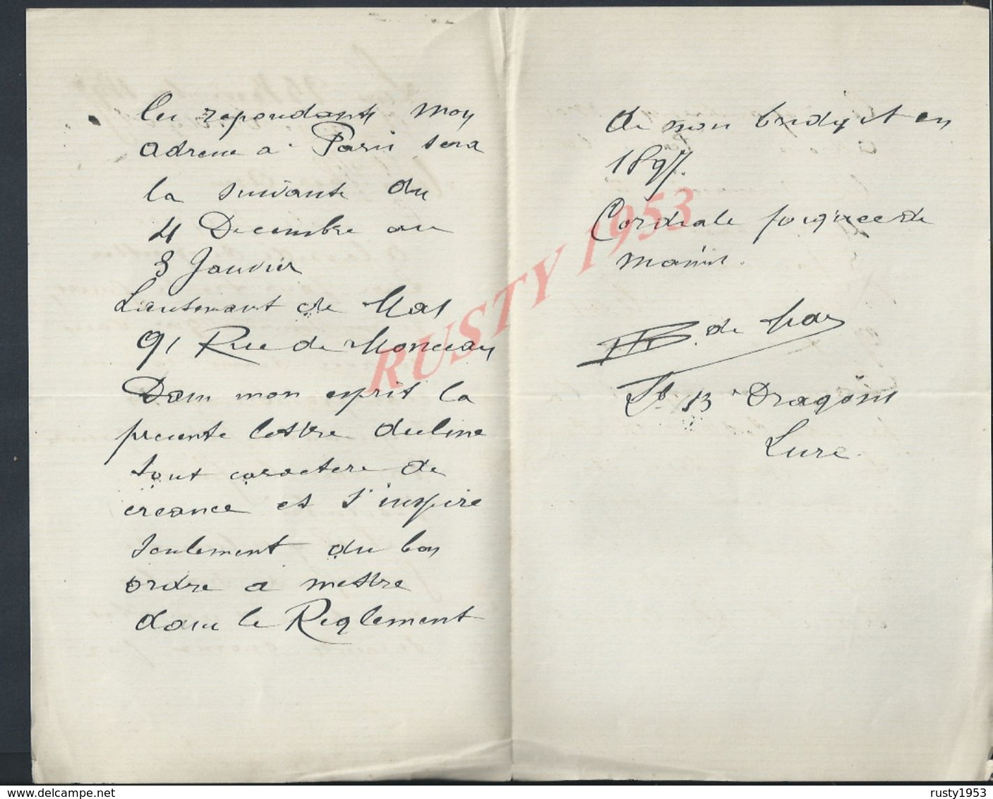 LETTRE DE 1897 ECRITE DE LURE : - Manuscrits