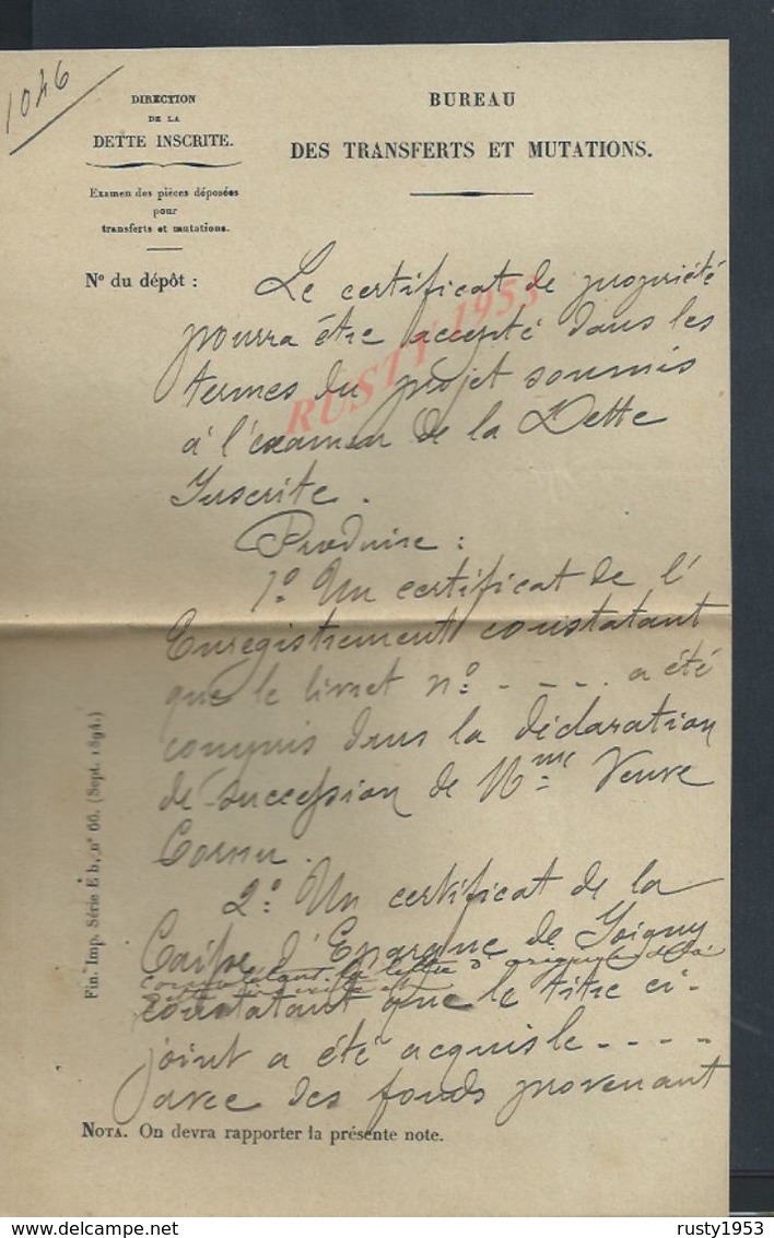 LETTRE DE 1895 MINISTÉRE DES FINANCES ECRITE DE PARIS À Mr MAHIEU À JOIGNY : - Manuscrits