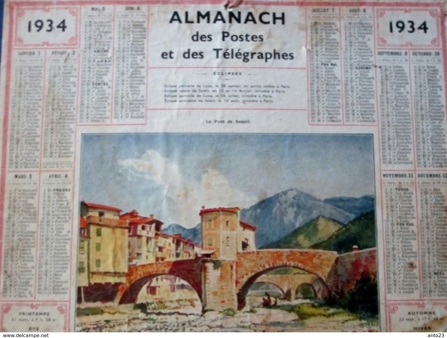 ALMANACH DES POSTES ET DES TELEGRAPHES( 1934) SOSPEL Le Pont - Big : 1921-40