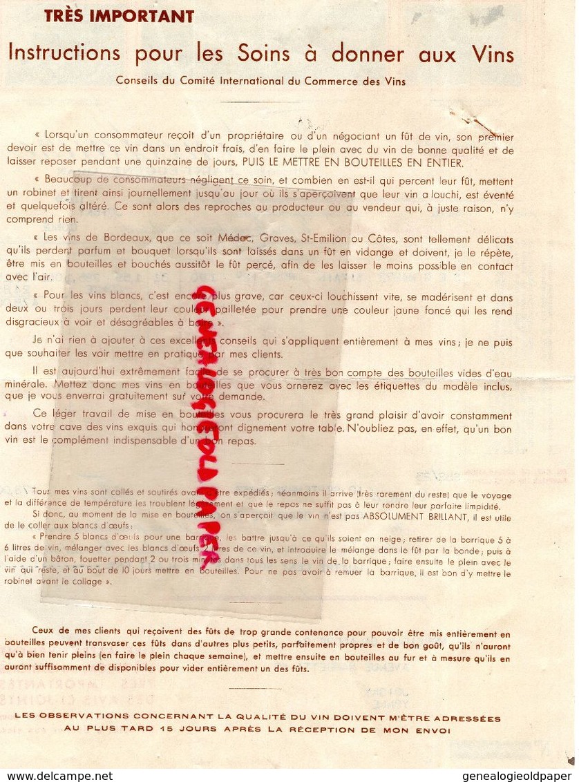 AFRIQUE-ALGERIE- ST SAINT EUGENE- ORAN-RARE FACTURE F. SENECLAUSE-1933  VUE DOMAINE -COULOIR DES CUVES VITICULTEUR - Other & Unclassified