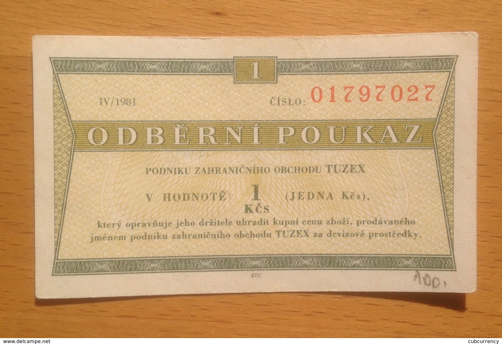 Czechoslovakia TUZEX  1 Kcs IV/1981 - Cecoslovacchia