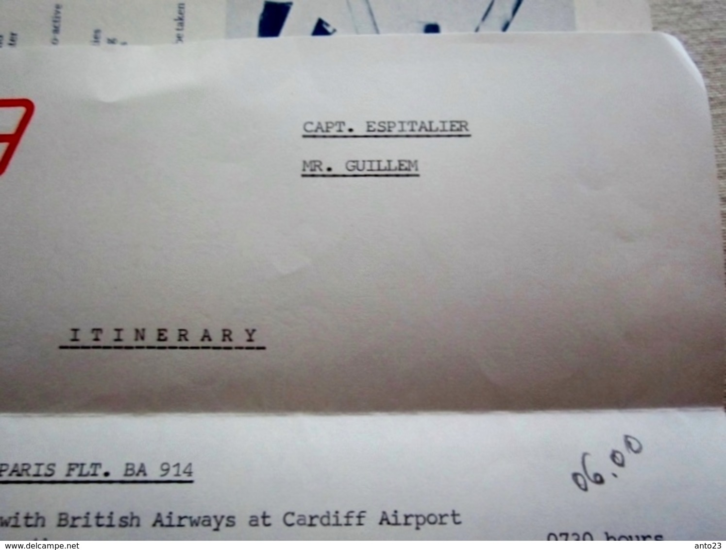 BRITISH AIRWAYS BILLET AVION  1978 CARDIFF TO PARIS AVEC COURRIER ITINÉRAIRES ET HORAIRES