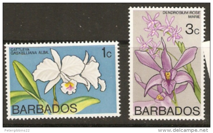 Barbados  1974 SG  510,12  Orchids  Mounted Mint - Barbados (1966-...)