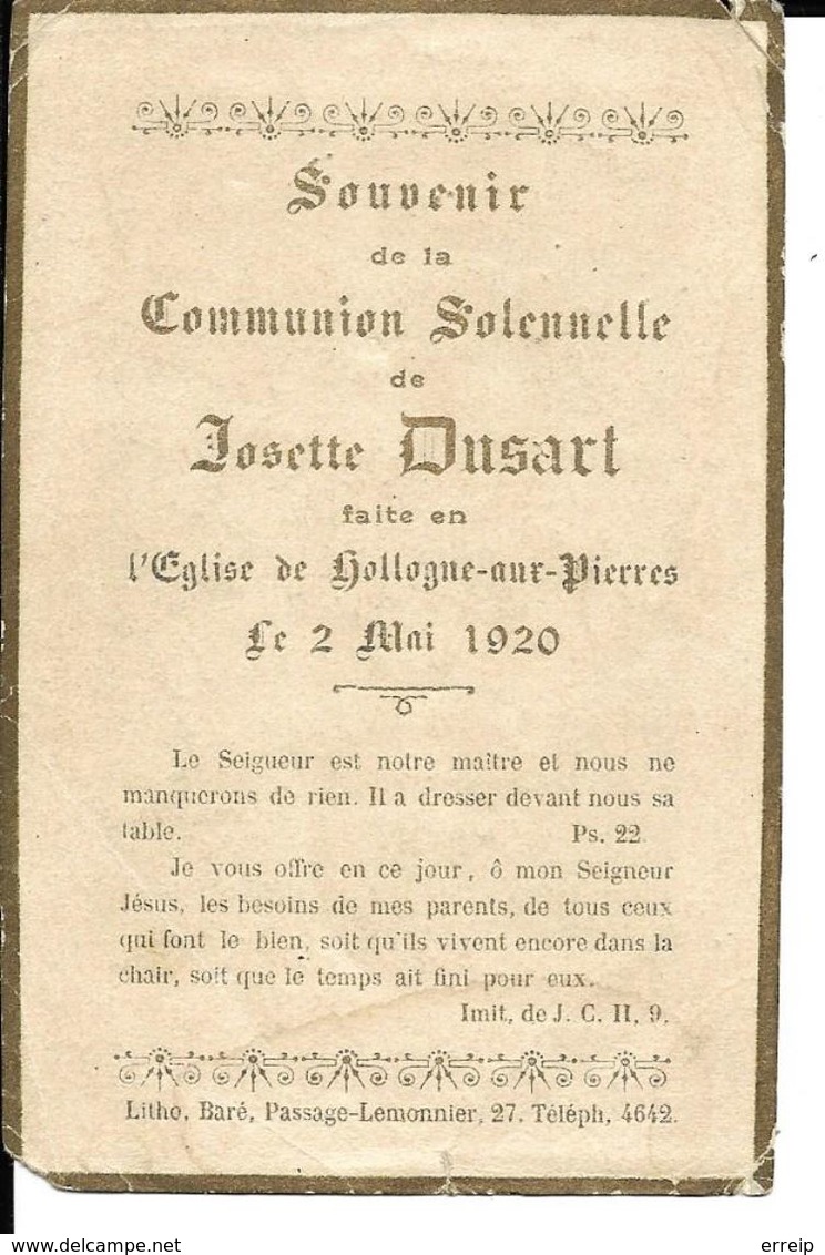 Grâce Hollogne Hollogne Aux Pierres Souvenir Communion Josette Dusart 2 Mai 1920 - Grâce-Hollogne