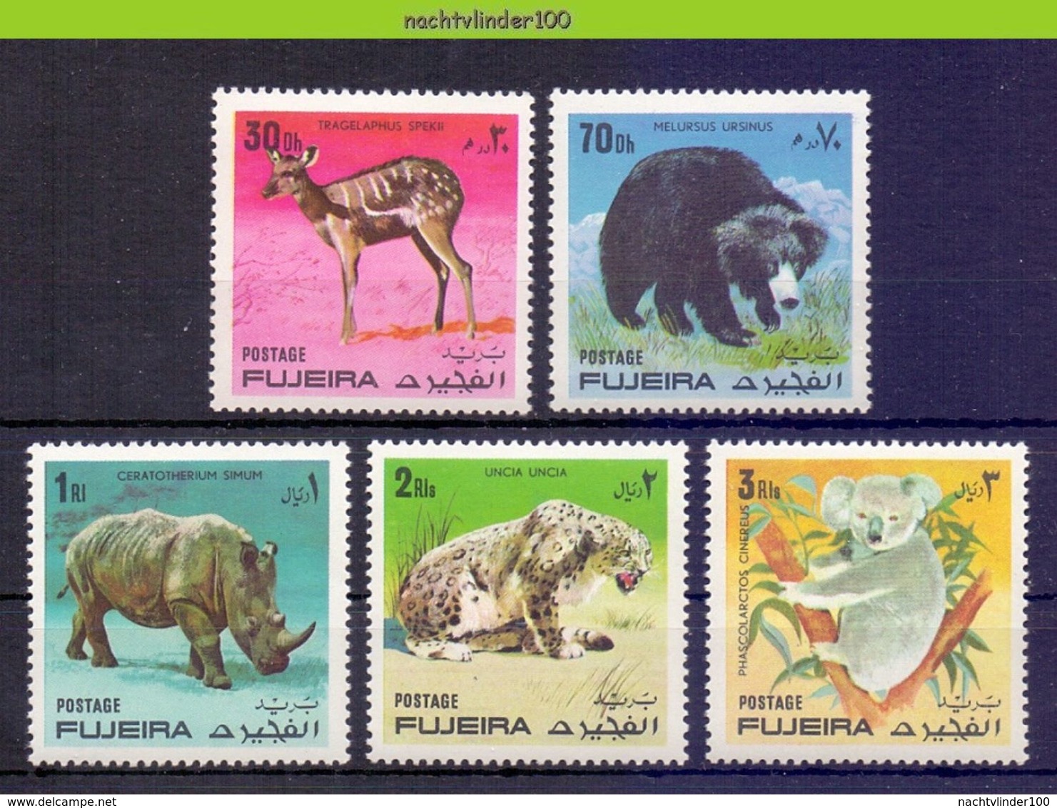 Mwt071 FAUNA ZOOGDIEREN KAT BEER NEUSHOORN SNOWLEOPARD CAT BEAR DEER RHINO KOALA MAMMALS WILDLIFE FUJEIRA 1971 PF/MNH - Game