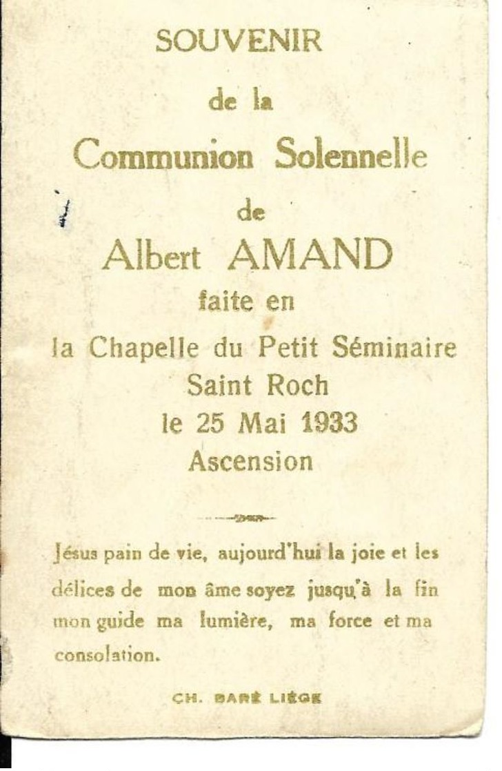 Ferrières Souvenir Communion Albert Amand Séminaire Saint Roch 25 Mai 1933 - Ferrières