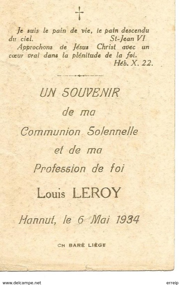 Hannut Souvenir Communion Louis Leroy 6 Mai 1934 - Hannuit