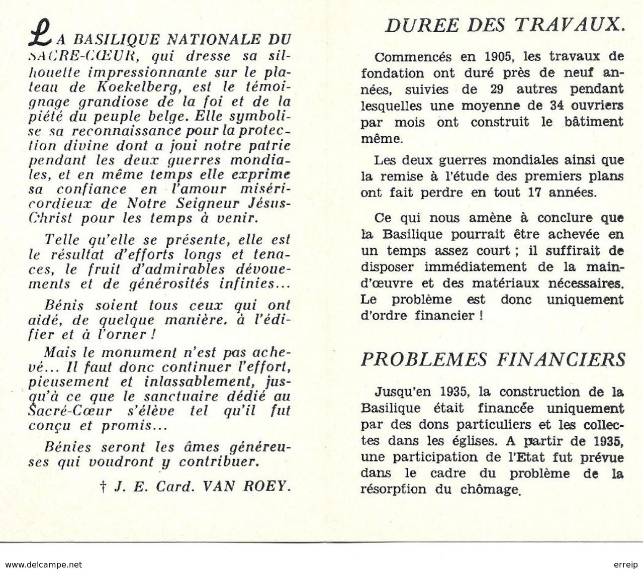 Bruxelles Koekelberg Basilique Nationale Du Sacré Coeur Histoire Et Sollicitation Financière - Koekelberg