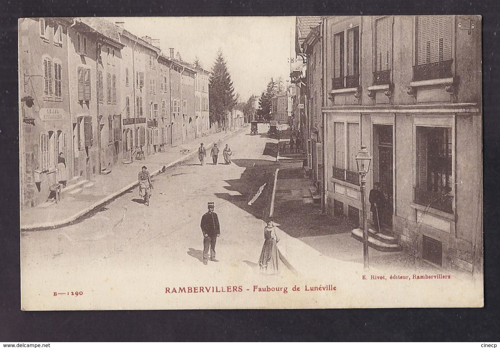 CPA 88 - RAMBERVILLERS - Faubourg De Lunéville - TB PLAN Rue CENTRE VILLAGE ANIMATION Gendarme - Rambervillers