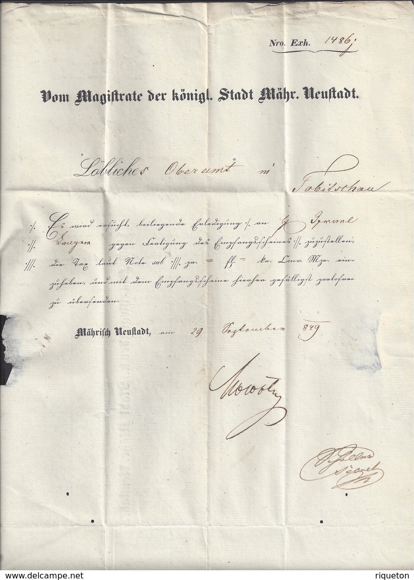 TCHECOSLOVAQUIE - 1849 - Document "Magistrature Du Roi Mahr. Neuftadt" - B/TB - - ...-1918 Préphilatélie