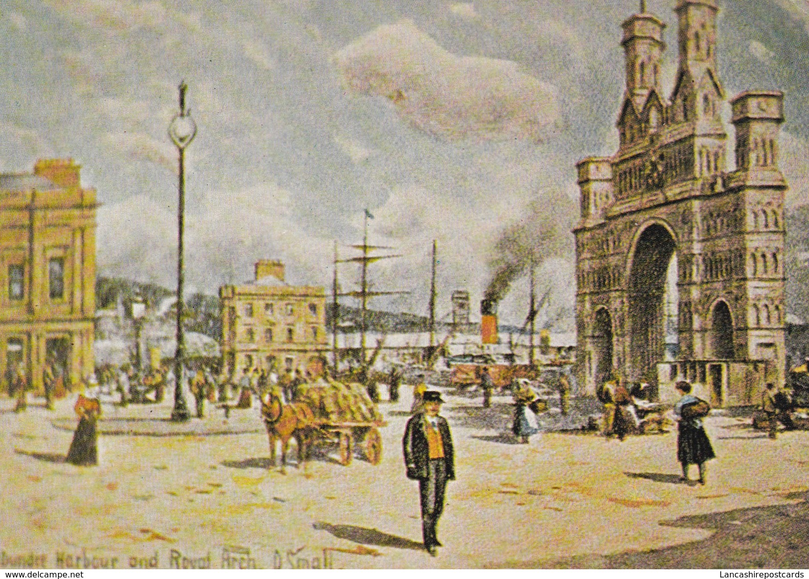 Postcard Dundee Harbour Dock Street With The Royal Arch Artwork By D Small  My Ref  B22420 - Angus