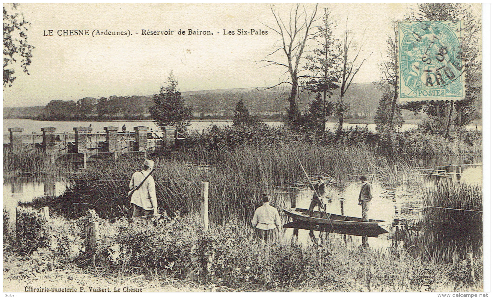 08 Le Chesne  Reservoir De Bairon Les Six Pales Animation Barque 1906  Edit. P. Vuibert - Le Chesne