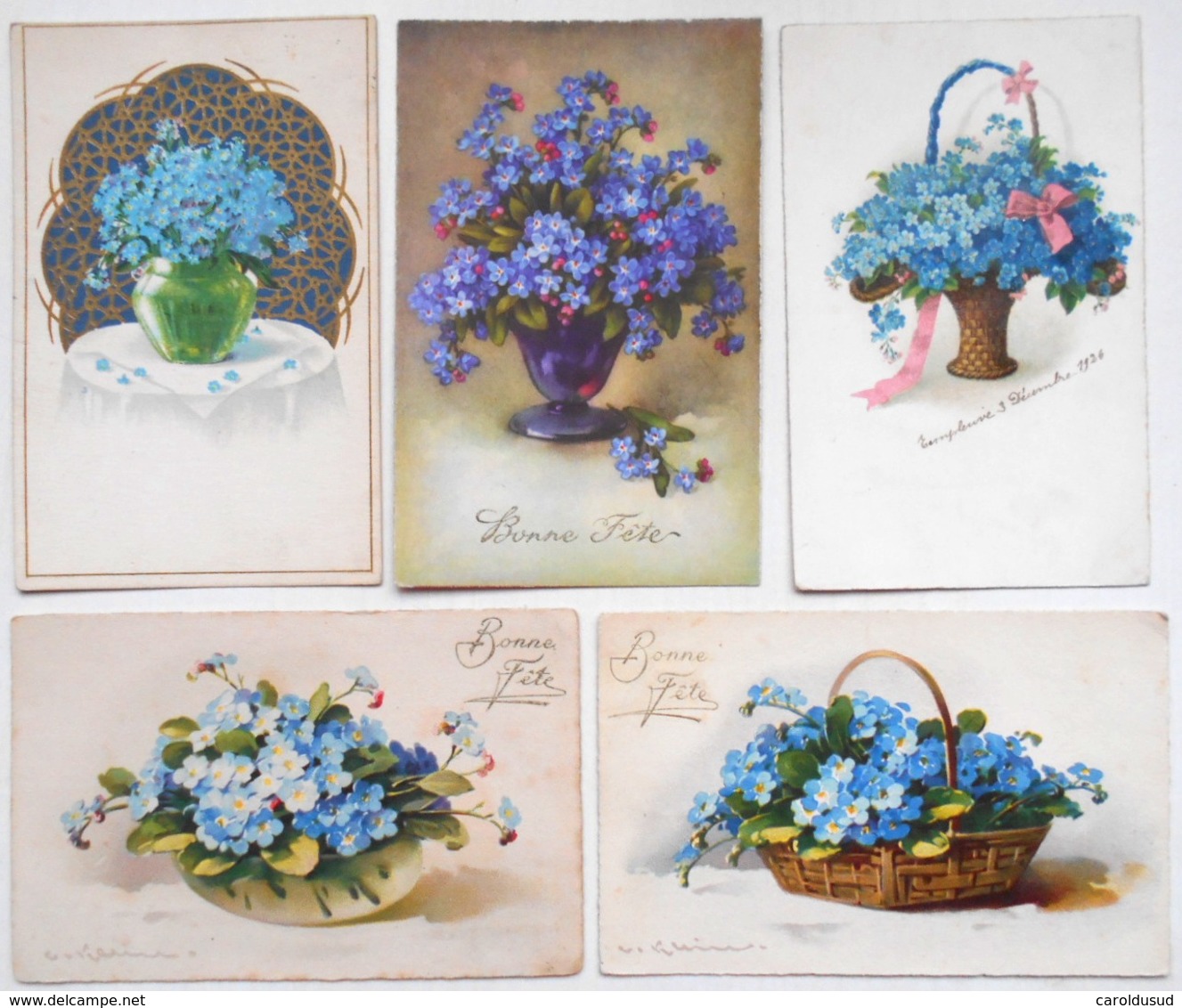 Cpa LOT 6X LITHO Illustrateur 3X JOUNOK IMPORT EAS C KLEIN Bouquet VASE CORBEILLE Fleur THEME  Myosotis - Colecciones Y Lotes