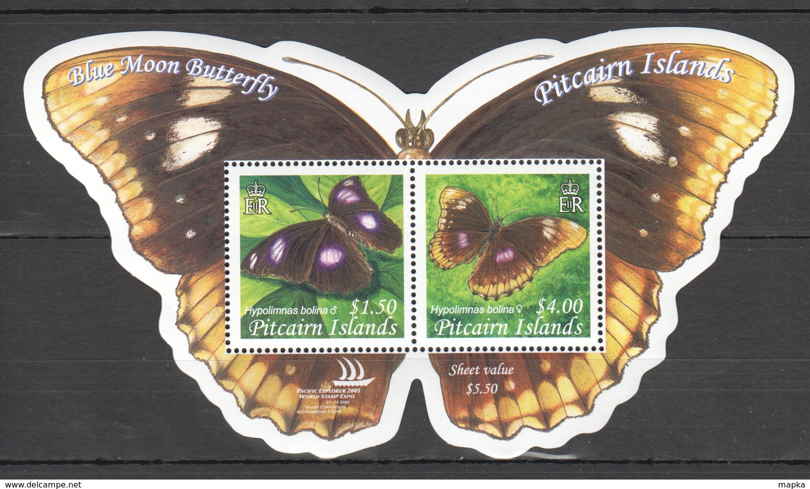 Z252 PITCAIRN ISLANDS FAUNA INSECTS BUTTERFLIES BLUE MOON BUTTERFLY 1BL MNH - Schmetterlinge